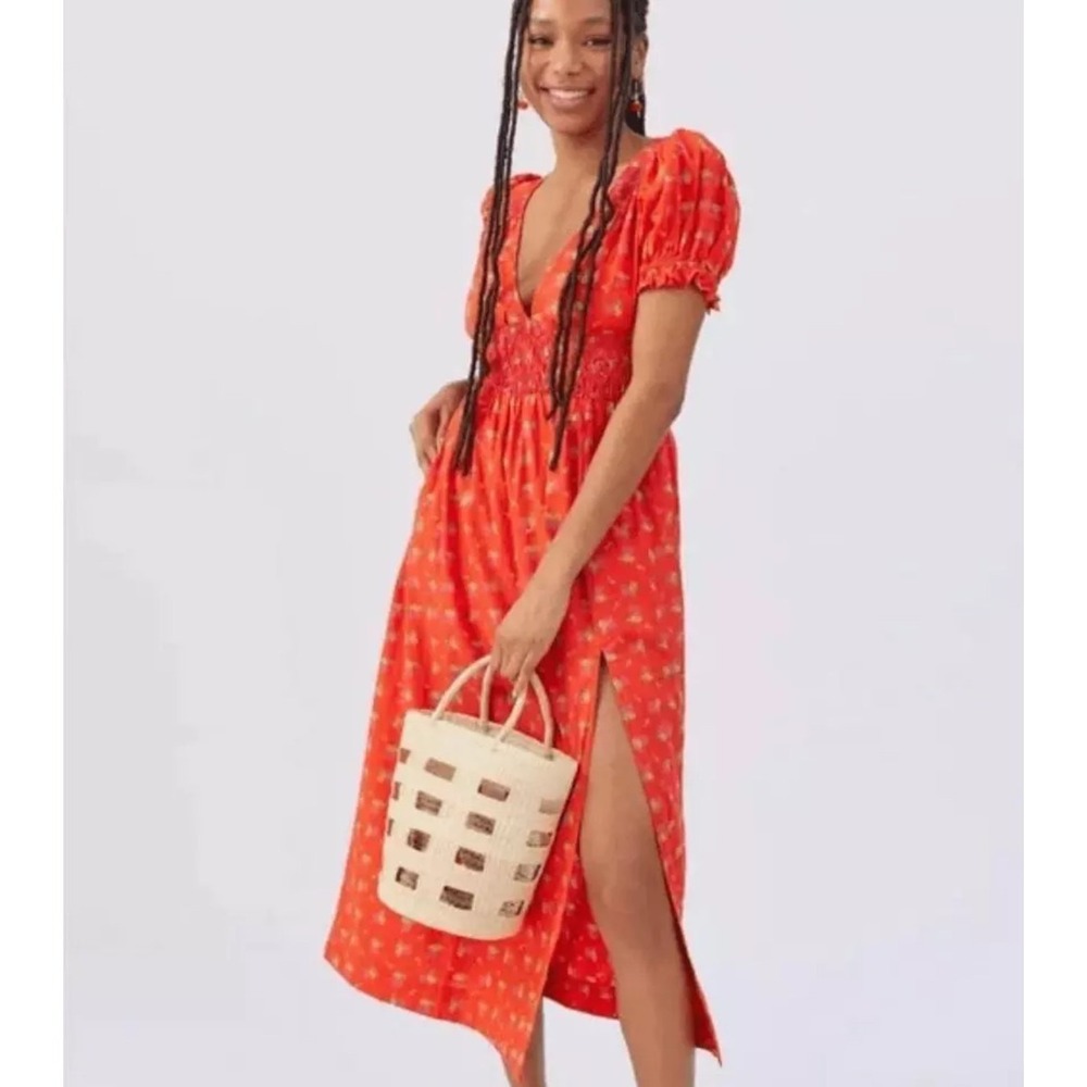 Urban Outfitters NWT Floral Midi Dress Open Back Size Large Milkmaid Bloomcore